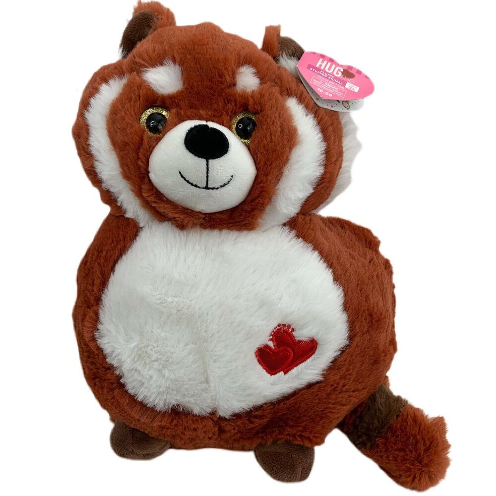 Plush Fox Stuffed Animal Fluffy Hug Me Valentines Day Red Heart Pillow New